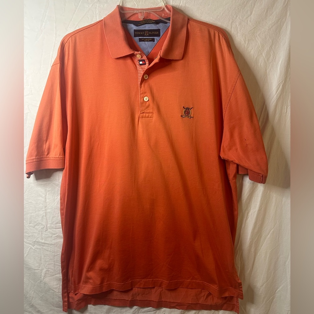 Tommy Hilfiger Golf Polo Shirt Men’s Medium Orange Mercerized Cotton Crest Logo